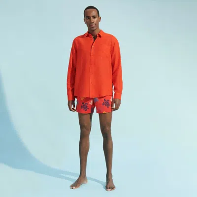 Vilebrequin Caroubis Poppy Red Linen Shirt In Orange