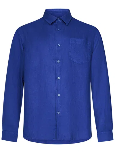 Vilebrequin Linen Embroidered Caroubis Shirt In Blue