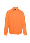 Vilebrequin Caroubis Solid Apricot Long Sleeve Linen Shirt In Orange