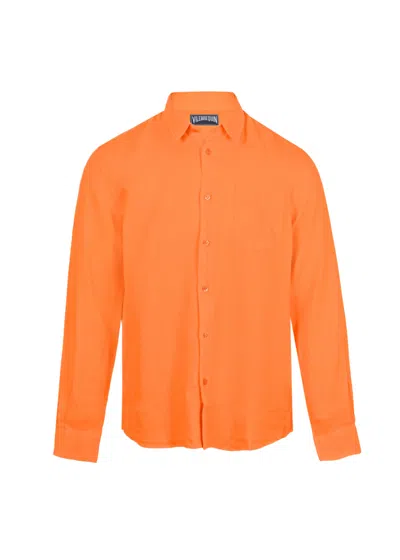 Vilebrequin Caroubis Solid Apricot Long Sleeve Linen Shirt