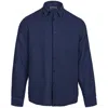 Vilebrequin Caroubis Solid Navy Blue Long Sleeve Linen Shirt In Blue