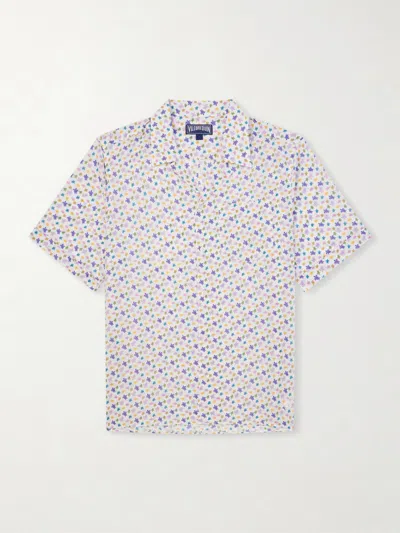 Vilebrequin Men Organic Cotton Bowling Shirt Micro Ronde Des Tortues In White