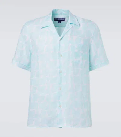 Vilebrequin Charli Floral Linen Bowling Shirt In Green