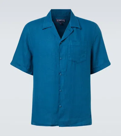 Vilebrequin Charli Linen Bowling Shirt In Blue