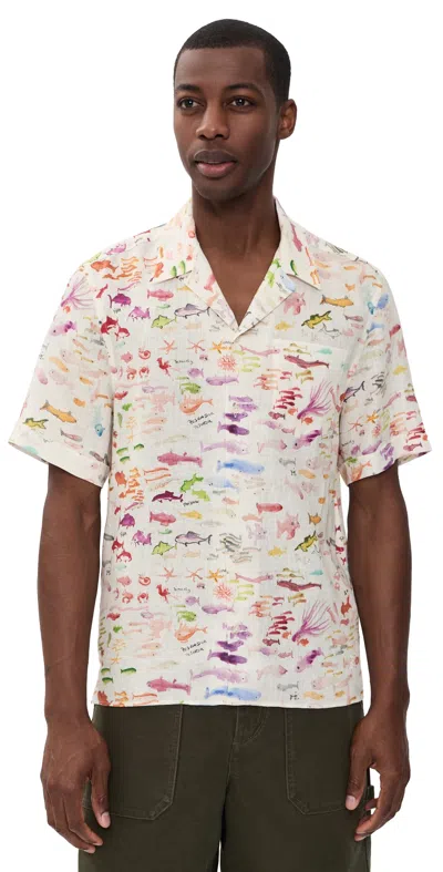 Vilebrequin Vbq X Fabrice Hyber Pescador Linen Bowling Shirt In White