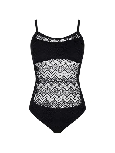 Vilebrequin Chevron Crochet-knit Swimsuit In Black