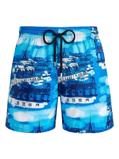 Vilebrequin City Print Mahina Swim Shorts In Blue