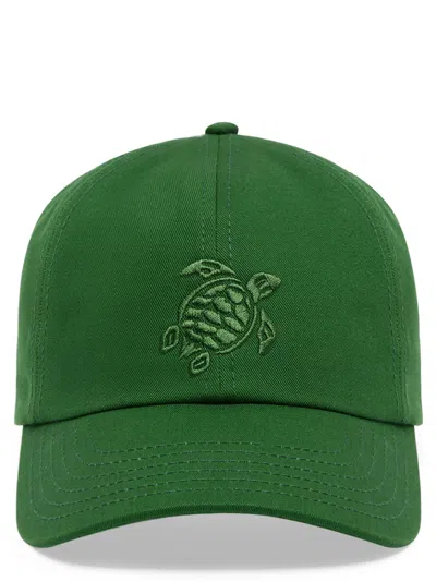 Vilebrequin Cotton Cap With Embroidered Turtle In Green