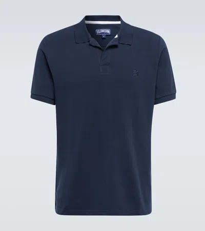 Vilebrequin Logo Print Cotton Pique Polo T-shirt In Marine Blue