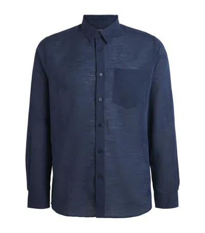 Vilebrequin Cotton-linen Embroidered Caroubis Shirt In Blue