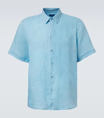 Vilebrequin Mens Larimar Courbis Short-sleeve Linen Shirt In Blue
