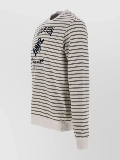 Vilebrequin Crew Neck Logo Print Cotton Sweater In White-grey