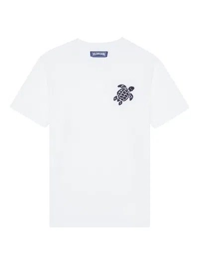 Vilebrequin Men Organic Cotton T-shirt Big Turtle Embroidery In White