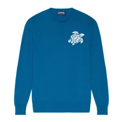 Vilebrequin Crewneck Cotton Cashmere Sweater Turtle In Blue