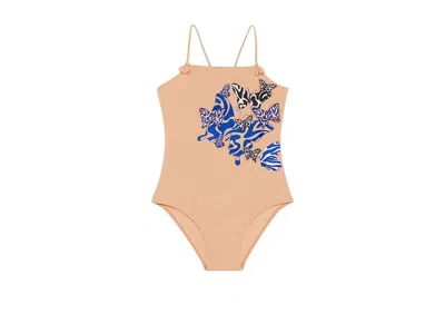 Vilebrequin Disco Butterfly Embroidered Jersey Swim (toddler/little Kid/big Kid) Girl's Swimsuits One Piece Marr In Brown