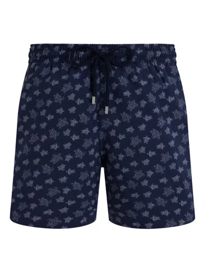 Vilebrequin Drawstring Turtle-print Swim Shorts In Blue
