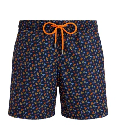 Vilebrequin Men Long Swim Shorts Micro Ronde Des Tortues In Orange