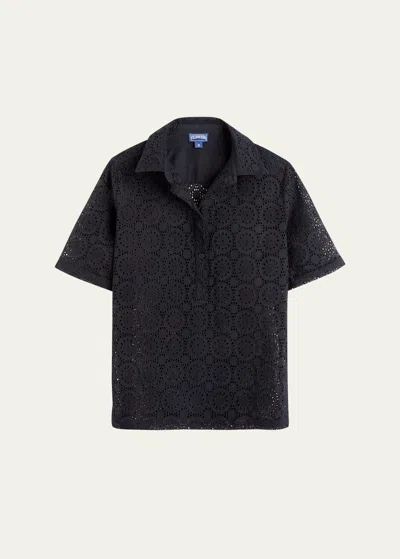 Vilebrequin Embroidered Cotton Polo In Black