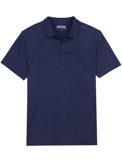Vilebrequin Logo Print Cotton Pique Polo T-shirt In Marine Blue