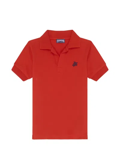 Vilebrequin Kids' Embroidered Pique Polo Shirt In Red
