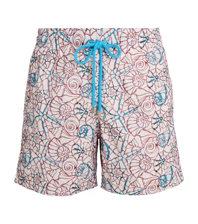Vilebrequin Embroidered-shells Mistral Swim Shorts In White