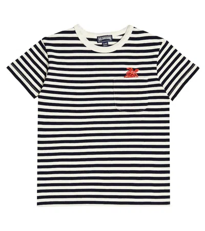 Vilebrequin Kids' Embroidered Striped Cotton T-shirt In Marine / Blanc
