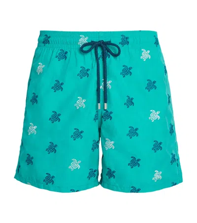 Vilebrequin Embroidered-turtle Mistral Swim Shorts In Blue