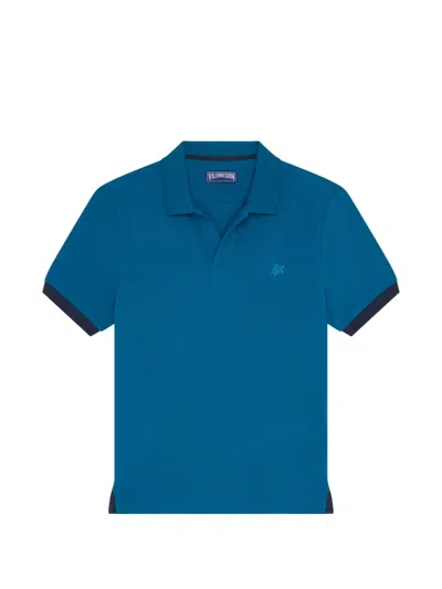 Vilebrequin Organic Cotton Polo Shirt With Contrast Trims And Embroidered Logo In Blue
