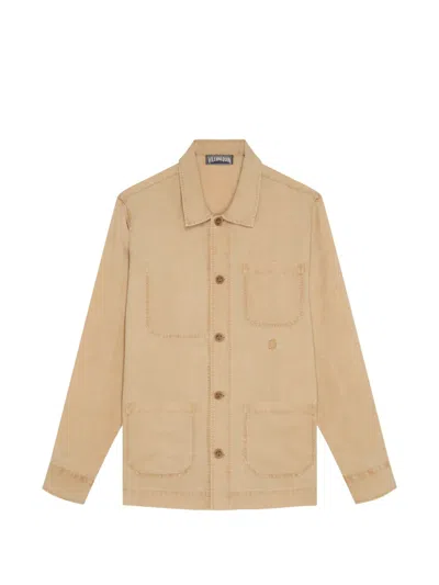 Vilebrequin Embroidered-turtle Linen Overshirt In Brown