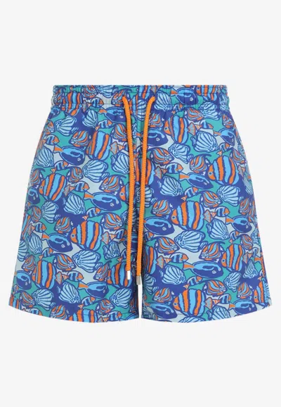 Vilebrequin Fishy Vibes Swim Shorts With Fish Pattern In Blue