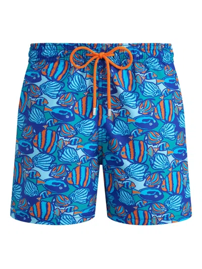 Vilebrequin Fishy Vibes Swim Shorts With Fish Pattern In Blue