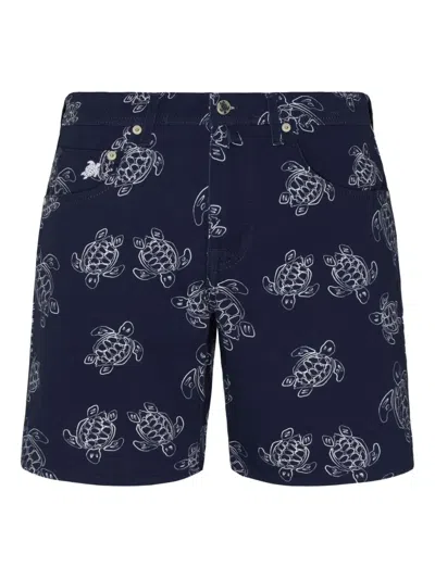Vilebrequin Five-pocket Turtle-print Bermuda Shorts In Blue