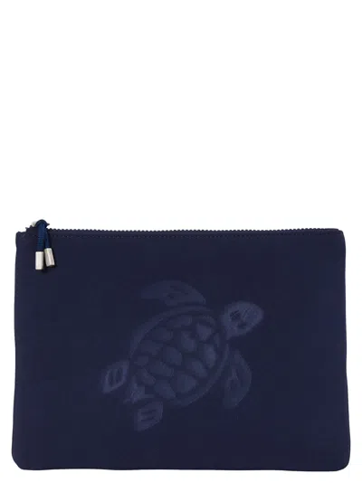 Vilebrequin Flat Pouch With Embossed Turtle Logo In Blue