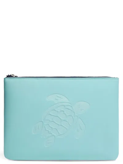 Vilebrequin Flat Pouch With Embossed Turtle Logo In Light Blue