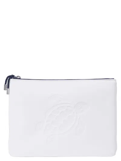 Vilebrequin Flat Pouch With Embossed Turtle Logo In White