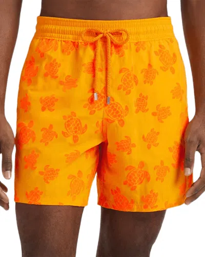 Vilebrequin Men Swim Shorts Flocked Rondes Des Tortues In Orange