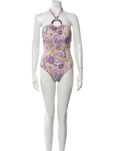 Pre-owned Vilebrequin Floral Print Keyhole Accent One-piece In White