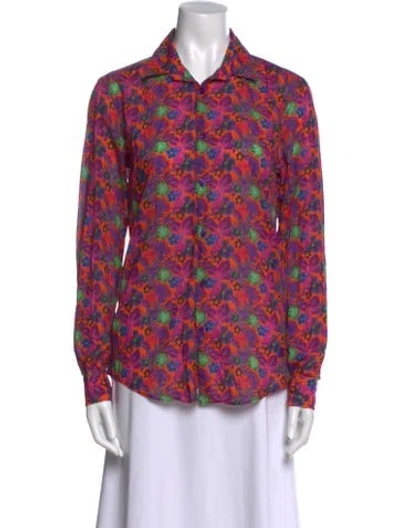 Pre-owned Vilebrequin Floral Print Long Sleeve Button-up Top In Purple