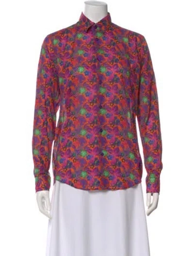 Pre-owned Vilebrequin Floral Print Long Sleeve Button-up Top W/ Tags In Purple