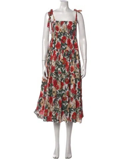 Pre-owned Vilebrequin Floral Print Midi Length Dress In White