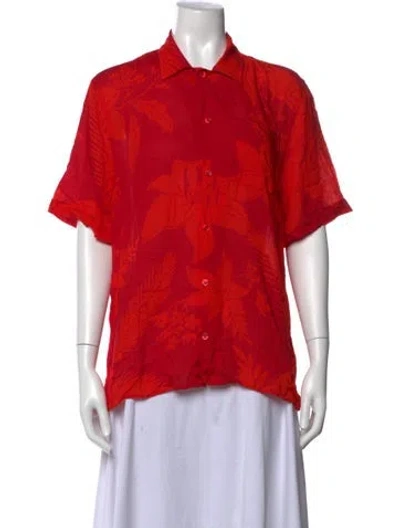 Pre-owned Vilebrequin Floral Print Short Sleeve Button-up Top W/ Tags In Red
