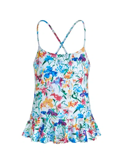 Vilebrequin Kids' Floral-print Skirt Swimsuit In White