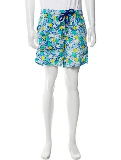 Pre-owned Vilebrequin Floral Print Swim Trunks In Blue