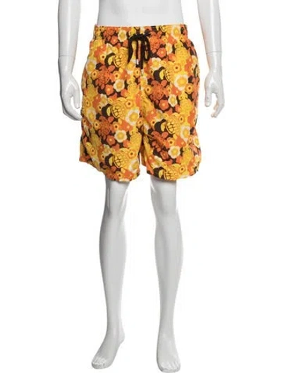 Pre-owned Vilebrequin Floral Print Swim Trunks In Orange