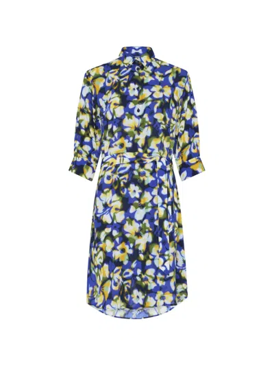 Vilebrequin Floral-print Belted Midi Shirt-dress In Blue