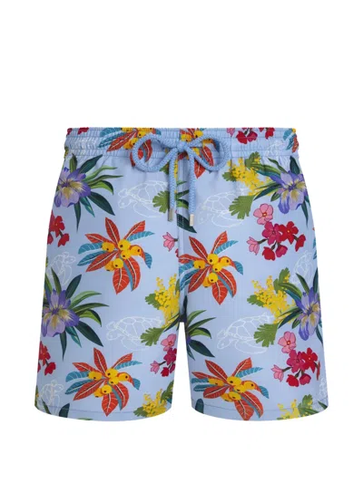 Vilebrequin Floral-print Drawstring-waistband Swimming Trunks In Blue
