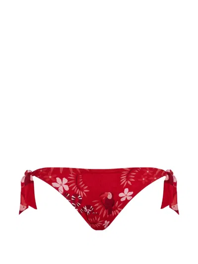 Vilebrequin Floral-print Side-tie Bikini Bottoms In Red