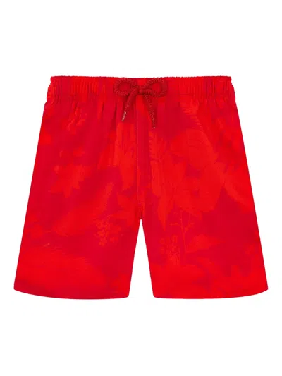 Vilebrequin Kids' Flower Power Swim Shorts In Lipstick