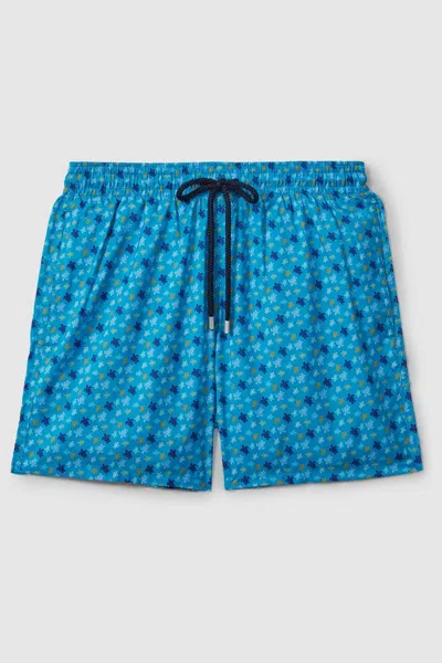 Vilebrequin Foldable Turtle Print Swim Shorts In Bleu Hawai