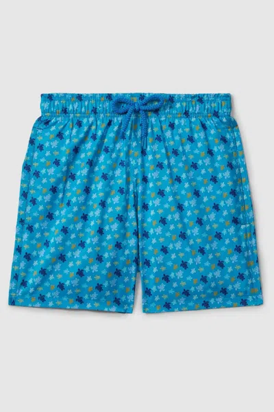 Vilebrequin Foldable Turtle Print Swim Shorts In Bleu Hawai